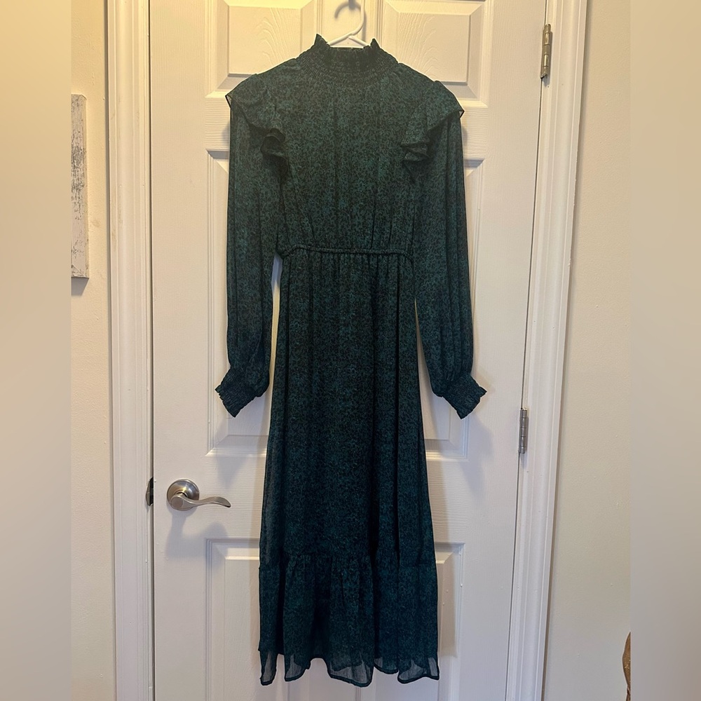 Spirit of Grace Long-Sleeved Maxi Dress, XS, Teal/Black Pattern